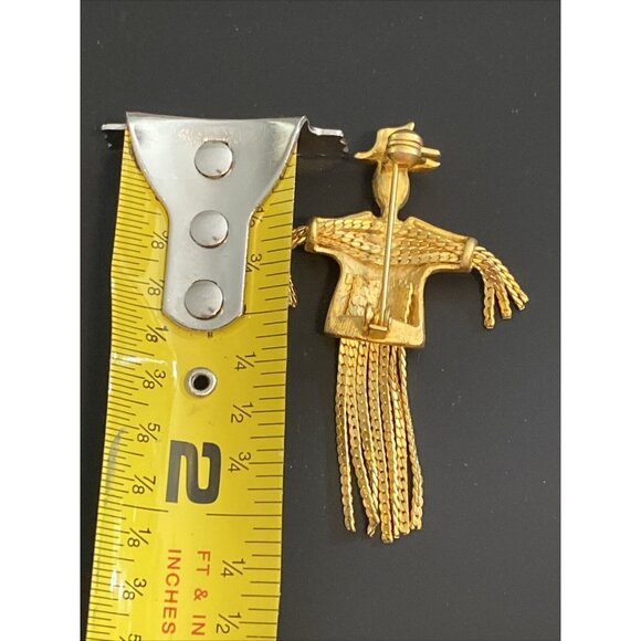Estate Gold Tone Scarecrow Brooch w/ Rhinestones Bling Grannycore - Picture 8 of 10